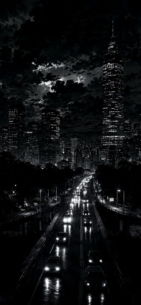 Moonlit City Streets at Night