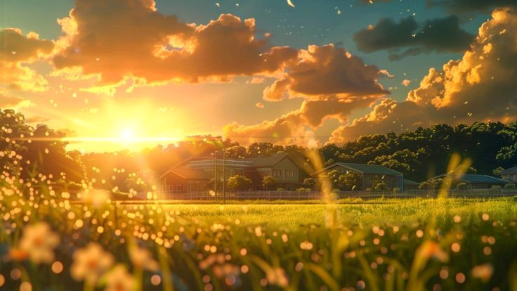 Stunning Sunset Scene Over Fields of Gold