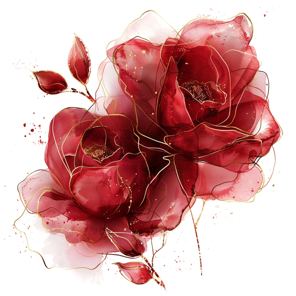 Vintage Romance: 3 Red Roses in Golden Splendor